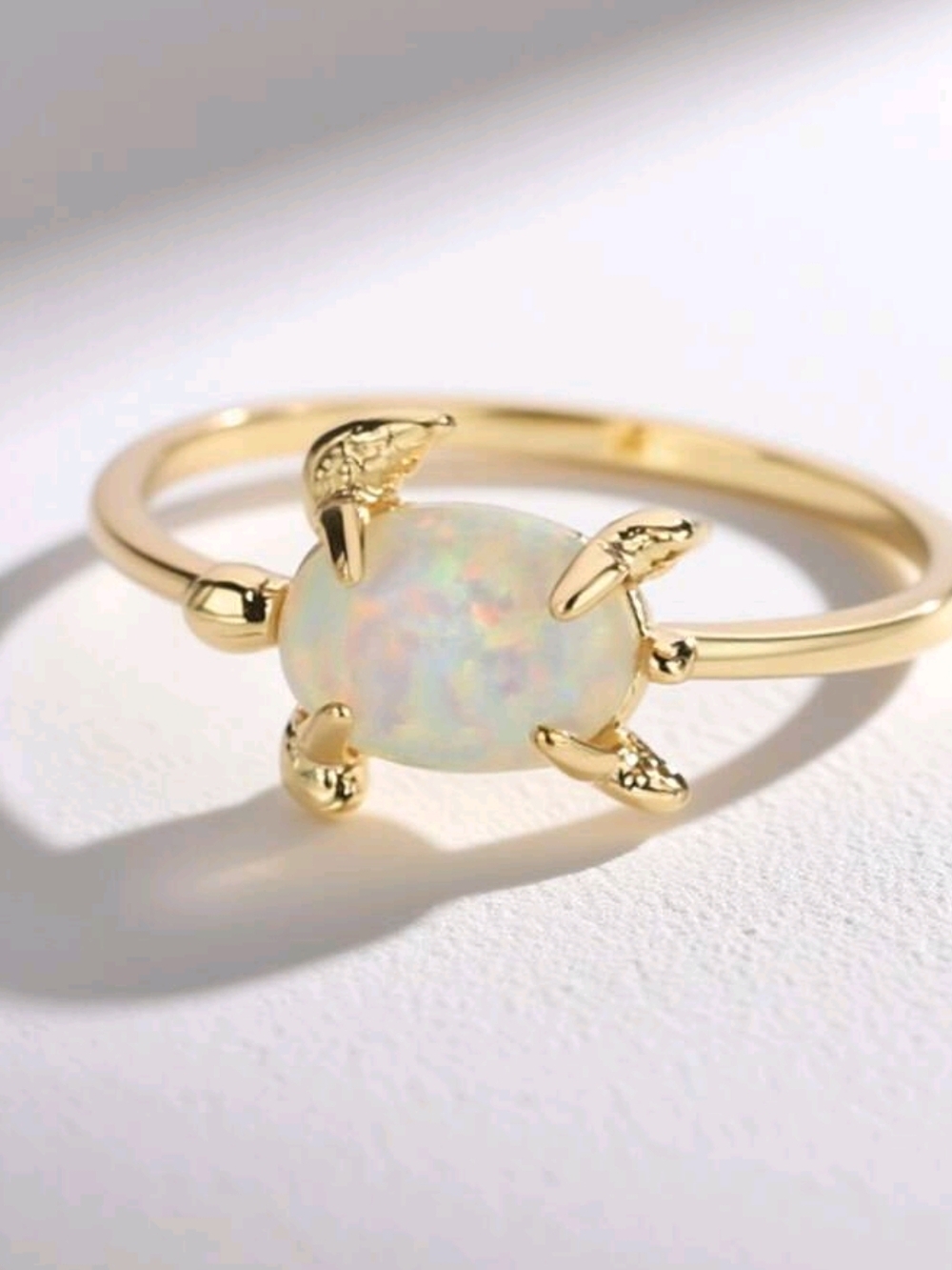 Gold Opal Oval Claw Ring - White Opal